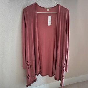 Francesca’s Embroidered Pink Long Sleeve Cardigan